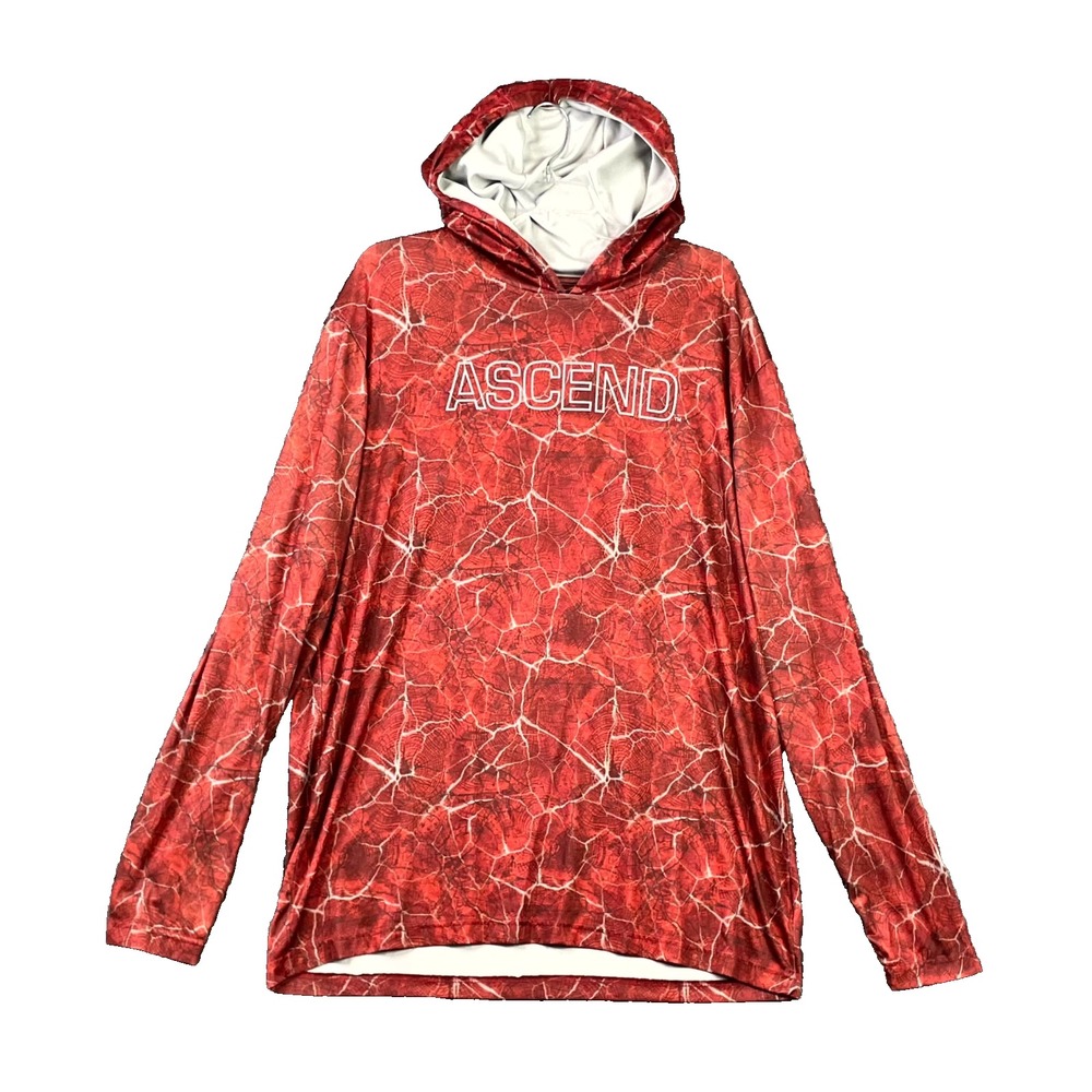 Ascend Athletic Hooded Shirt Mens Large Red Lightweight Long Sleeve Athleisure